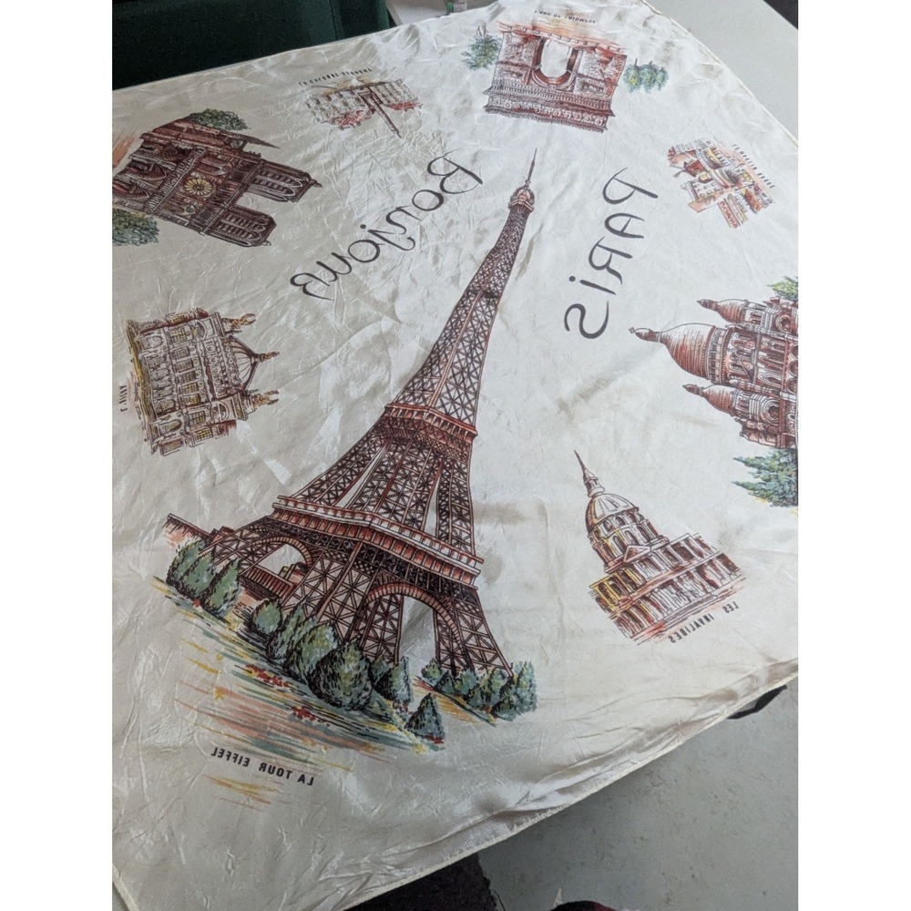 Vintage 30x30 Paris Souvenir Scarf - Large Mid-Century French Landmark Scarf MCM - Picture 12 of 12